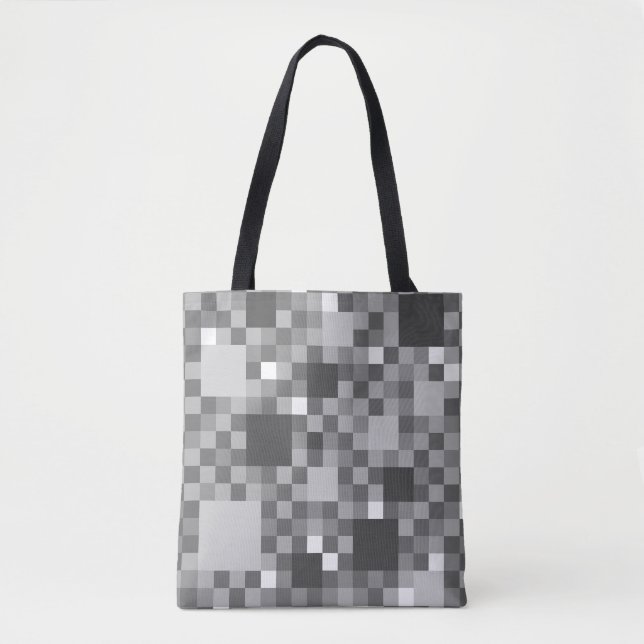 Digital Grey Pixelated Little Squares Tote Bag (Front)