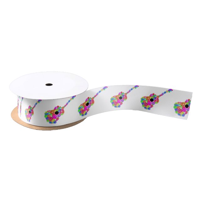 Digital Guitar instruments circle design Satin Ribbon (Spool)
