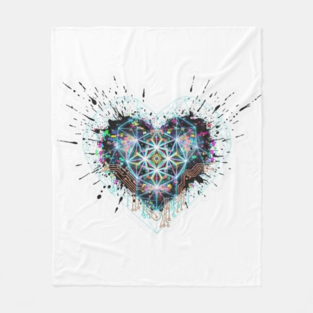 Digital Heart Sacred Geometry Heart Design  Fleece Blanket (Front)