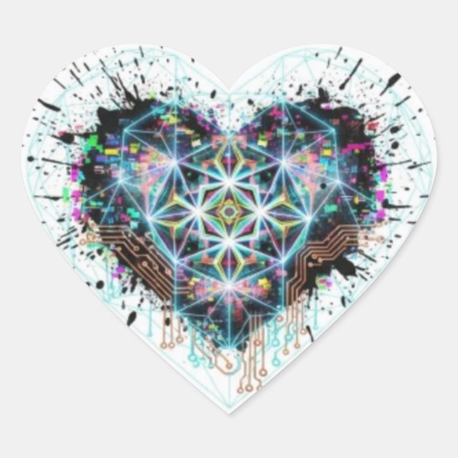 Digital Heart Sacred Geometry Heart Design  Heart Sticker (Front)