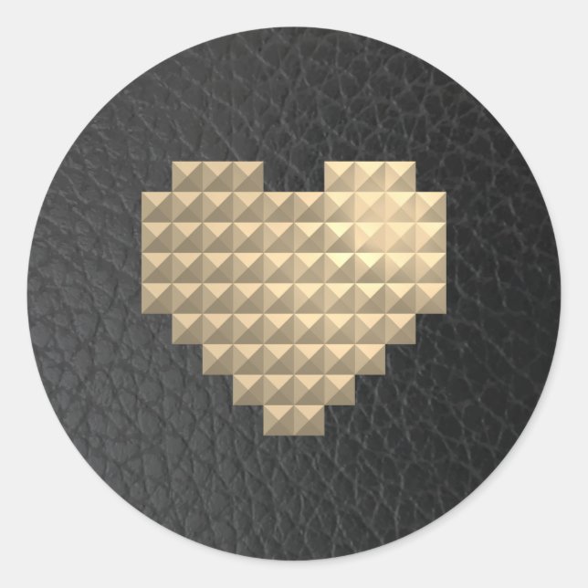 digital hearts leather classic round sticker (Front)