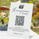 Digital Honeymoon Fund QR Code Scan Wedding Wish Pedestal Sign<br><div class="desc">Digital honeymoon fund for travels with a QR Code your guests can scan. Add these acrylic pedestal signs to your wedding tables. Personalise it with a poem or any custom text. Minimalist design for a reception in black and white with a timeless font style.</div>