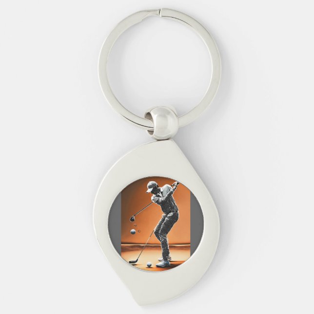 Digital Human Golfer in 10 Golf Swing Positions Key Ring (Front)