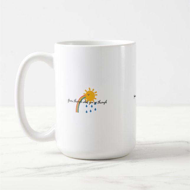 Digital Illustration of Smiling Sun with Rainbow Coffee Mug (Left)
