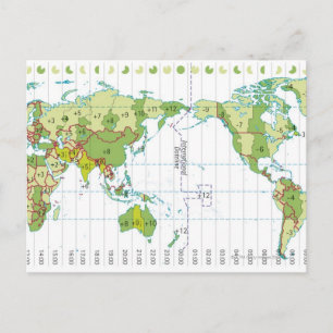 Digital illustration of world map showing time postcard