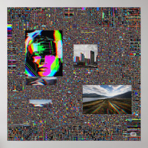 Digital Interference Abstract Glitch Art Poster