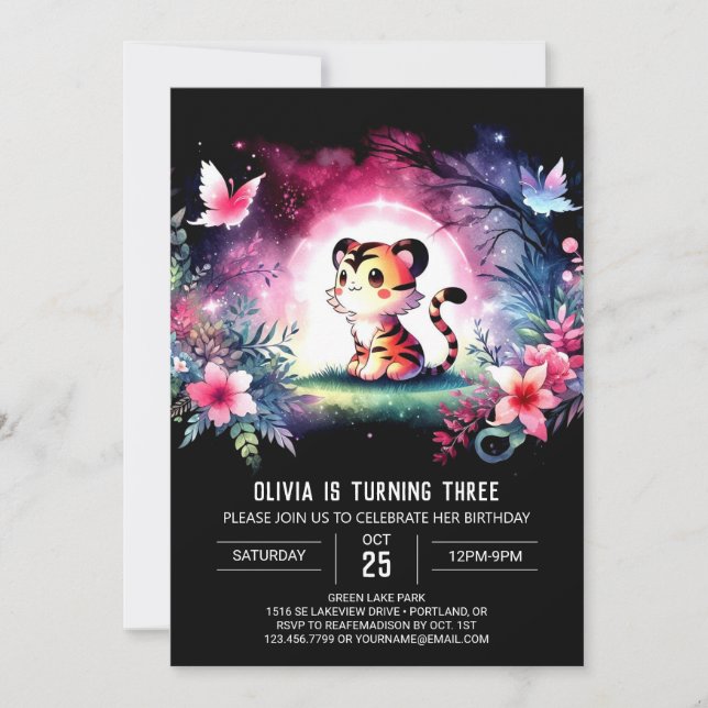 Digital Jungle Tiger Birthday Invitation (Front)