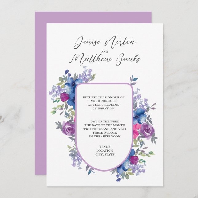 Digital Lavender and White Wedding Invitation (Front/Back)
