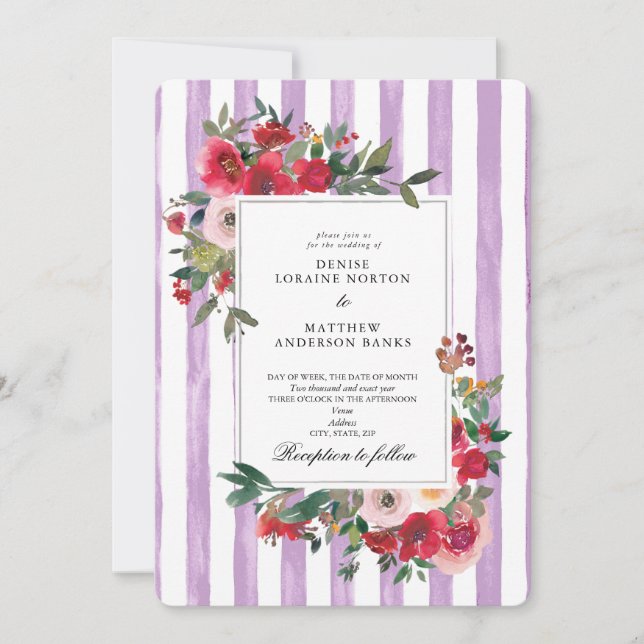 Digital Lavender Coloured Wedding Invitation (Front)