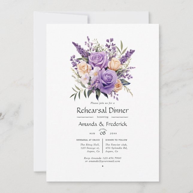Digital Lavender Floral Wedding Rehearsal Dinner Invitation (Front)