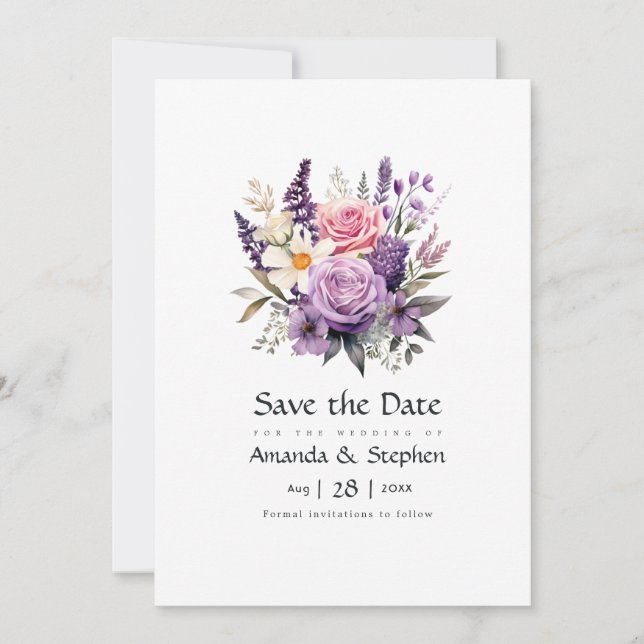 Digital Lavender Floral Wedding Save The Date (Front)