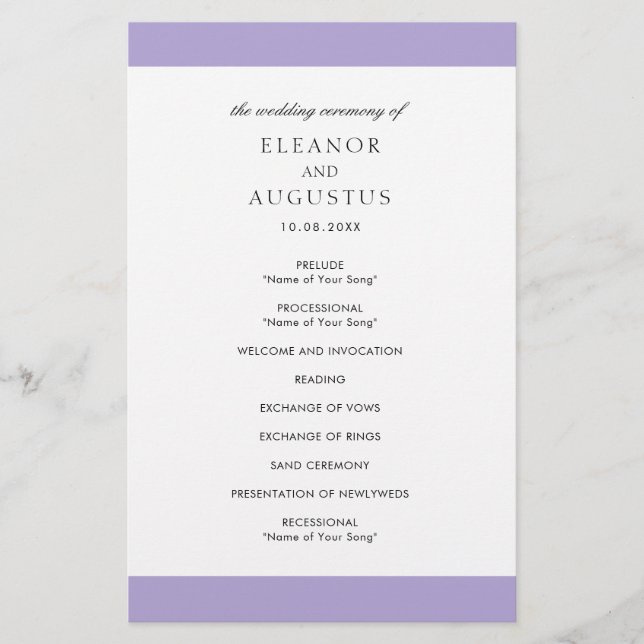 Digital Lavender Purple Budget Wedding Program Flyer (Front)