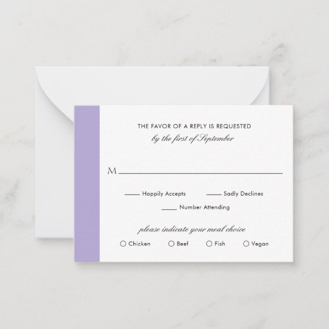 Digital Lavender Purple Wedding Mini RSVP Card (Front)