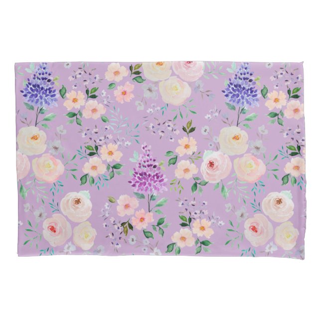 Digital Lavender Watercolor Floral Pillowcase (Front)