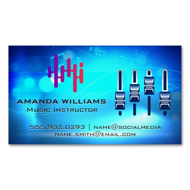 Digital Logo | Mixer | Music Background Magnetic Business Card (Front)