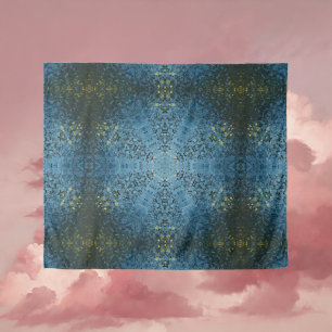 Digital Mandala Blue and Yellow Tapestry