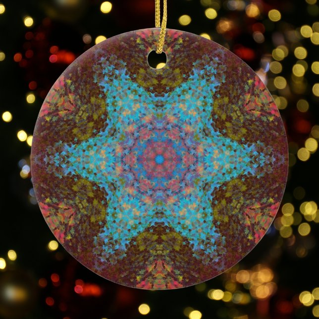 Digital Mandala Blue Red and Green Ceramic Tree Decoration (Creator Uploaded)