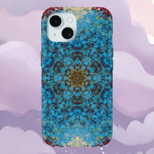 Digital Mandala Blue Red and Yellow iPhone 15 Case