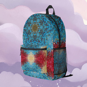 Digital Mandala Blue Red and Yellow Printed Backpack