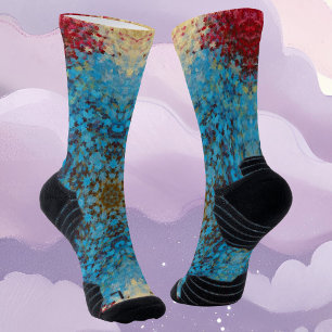Digital Mandala Blue Red and Yellow Socks