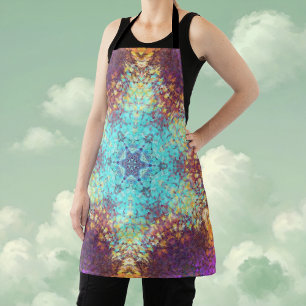 Digital Mandala Blue Yellow and Purple Apron