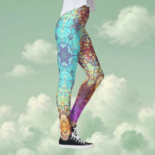 Digital Mandala Blue Yellow and Purple Leggings