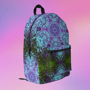 Digital Mandala Green Blue and Purple Printed Backpack