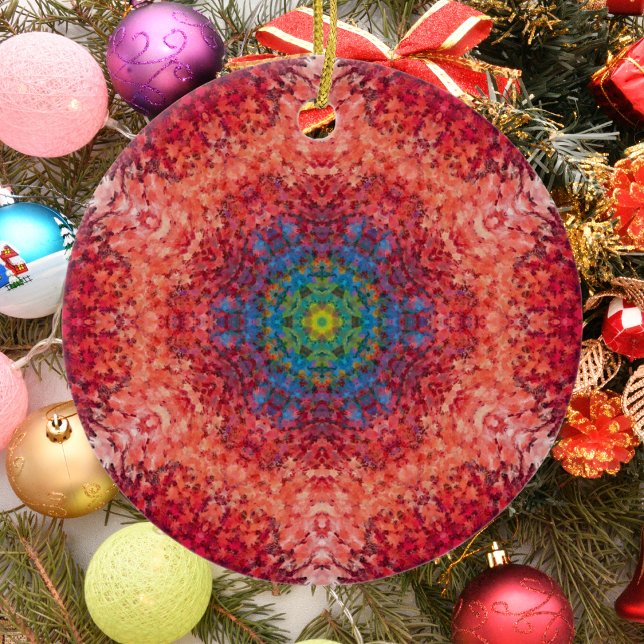 Digital Mandala Orange Blue and Red Ceramic Tree Decoration (Creator Uploaded)