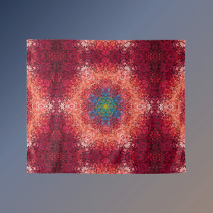 Digital Mandala Orange Blue and Red Tapestry