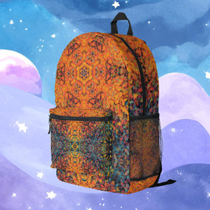 Digital Mandala Orange Blue and Yellow Printed Backpack