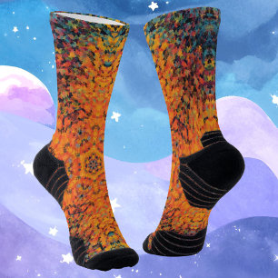 Digital Mandala Orange Blue and Yellow Socks