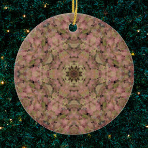 Digital Mandala Pink and Yellow Ceramic Tree Decoration