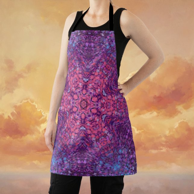 Digital Mandala Pink Purple and Blue Apron (Pink Purple and Blue Digital Mandala Apron by Wormhole Orbital)