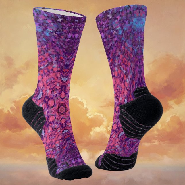 Digital Mandala Pink Purple and Blue Socks (Pink Purple and Blue Digital Mandala Socks by Wormhole Orbital)