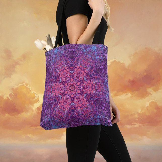 Digital Mandala Pink Purple and Blue Tote Bag (Pink Purple and Blue Digital Mandala Tote Bag by Wormhole Orbital)