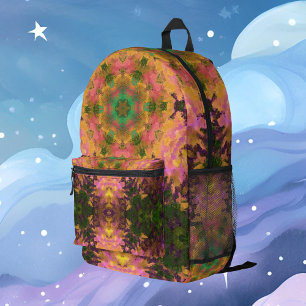 Digital Mandala Pink Yellow and Green Printed Backpack