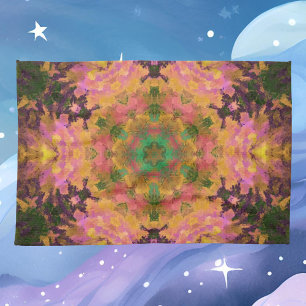 Digital Mandala Pink Yellow and Green Tea Towel