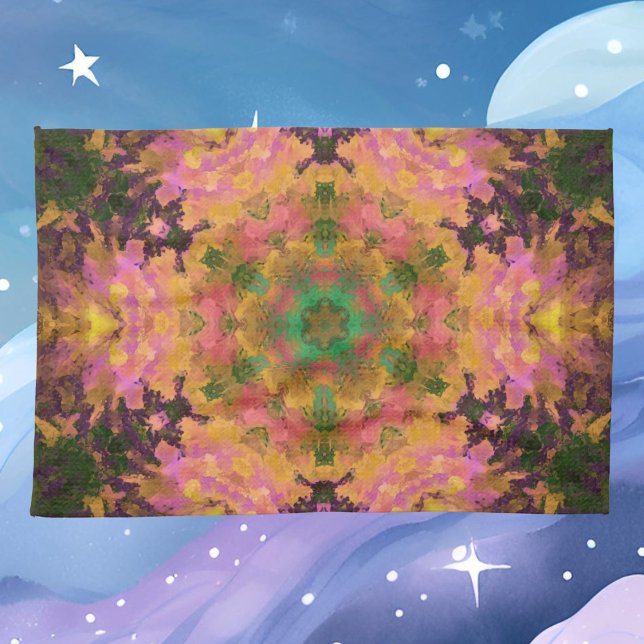 Digital Mandala Pink Yellow and Green Tea Towel (Creator Uploaded)