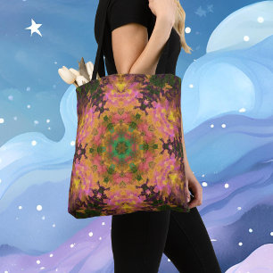 Digital Mandala Pink Yellow and Green Tote Bag