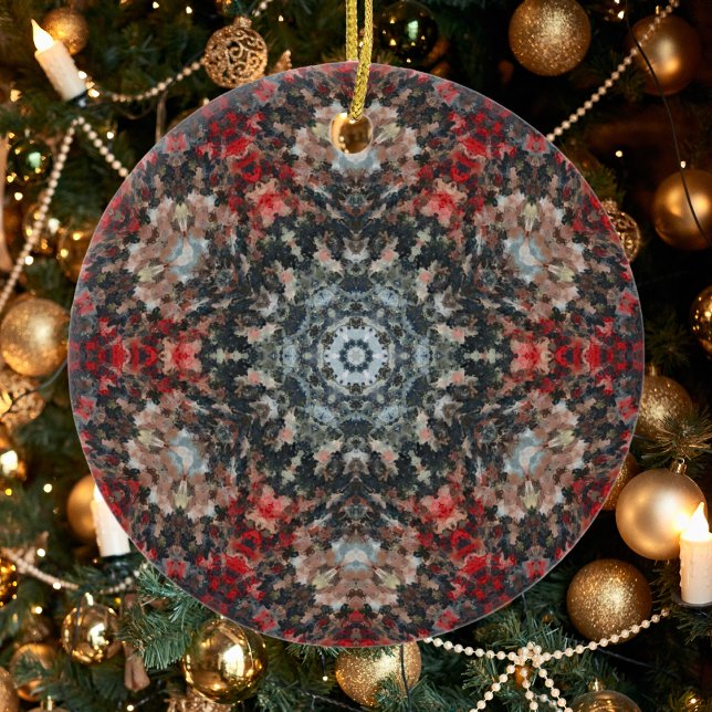 Digital Mandala Red and White Ceramic Tree Decoration (Creator Uploaded)