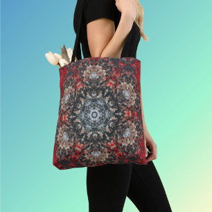 Digital Mandala Red and White Tote Bag