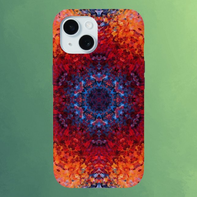 Digital Mandala Red Orange and Blue Case-Mate iPhone Case (Creator Uploaded)
