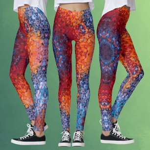 Digital Mandala Red Orange and Blue Leggings