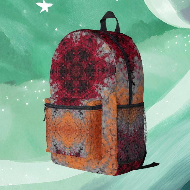 Digital Mandala Red Orange and Blue Printed Backpack (Creator Uploaded)