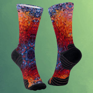 Digital Mandala Red Orange and Blue Socks