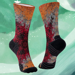 Digital Mandala Red Orange and Blue Socks