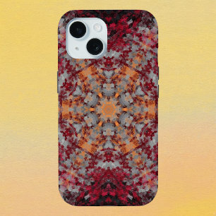 Digital Mandala Red White Orange and Black iPhone 15 Case