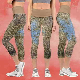 Digital Mandala Yellow and Blue Capri Leggings