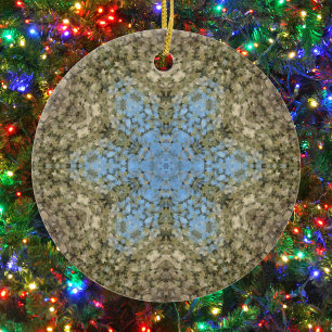 Digital Mandala Yellow and Blue Ceramic Tree Decoration