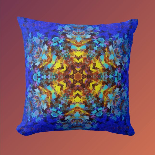 Digital Mandala Yellow and Blue Cushion (Creator Uploaded)
